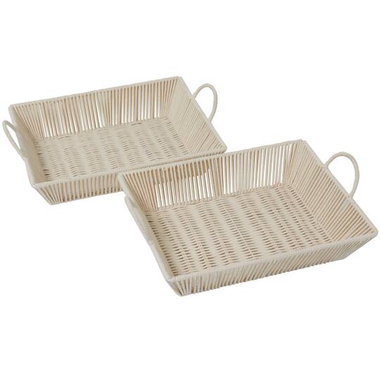 Cream Cotton Handmade Woven Storage Basket with Handles Set of 2 18", 17"